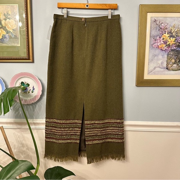 Vintage 90s Green Maxi Skirt 12 Western Southwest Heritage Preppy Equestrian - Picture 2 of 8